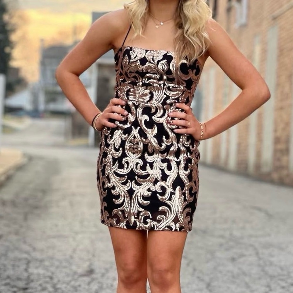 Windsor Strapless Black and Gold Dress